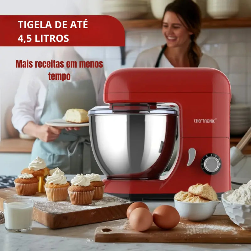 Batedeira Elétrica Multiuso ChefMax Inox 6 Velocidades + BRINDE: Fruteira Giratória 4 Andares